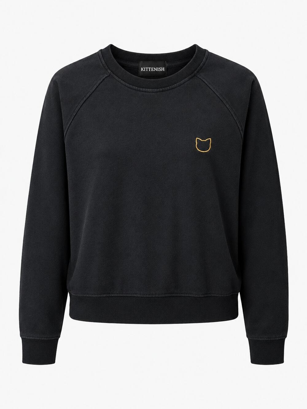 Kittenish Black Crewneck Sweatshirt Women's S - Pullover